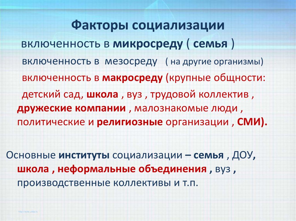 Общественные факторы социализации