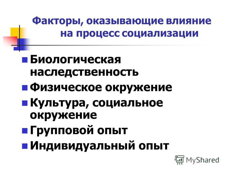 Факторы оказывающие влияние на социализацию