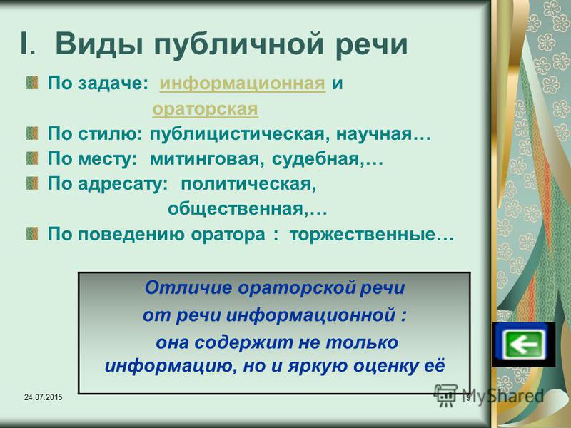 Виды ораторской речи. Виды публичной речи. Виды публичных выступлений. Основные формы публичного выступления. Основные виды публичной речи.