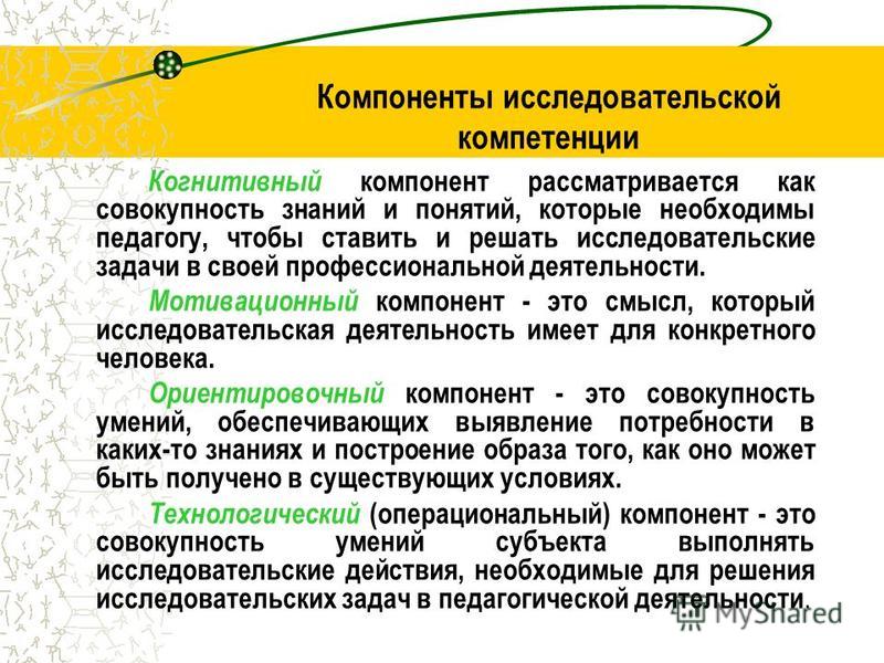 Компонент это. Компоненты исследовательской компетентности. Когнитивный компонент компетенции. Исследовательские компетенции. Исследовательская компетентность педагога.