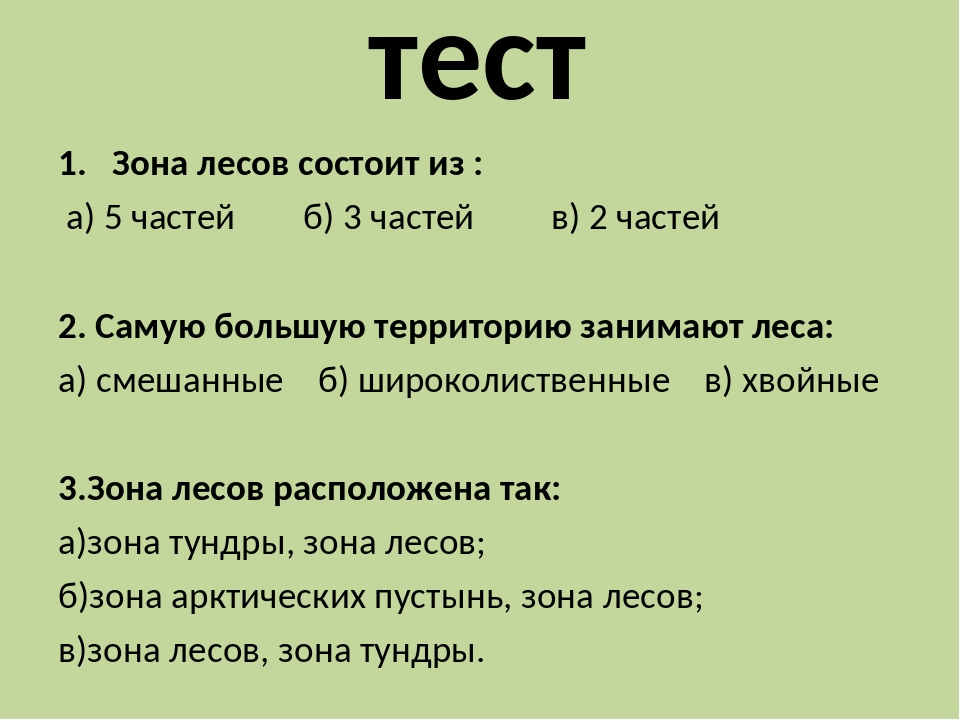 Тест по зонам окружающий мир 4 класс