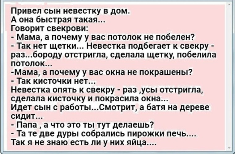 Привела сыну. Анекдот про невестку. Анекдот про невестку и сына. Анекдоты про свекровь. Анекдот про невестку и свекра.