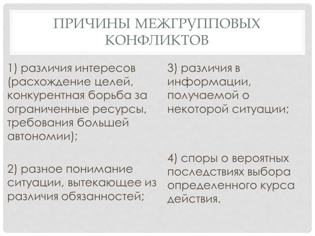 Причина противоречий. Межгрупповой конфликт причины возникновения. Причины межгрупповых конфликтов. Причины межгрупповых конфликтов в организации. Причины возникновения и профилактика межгрупповых конфликтов..